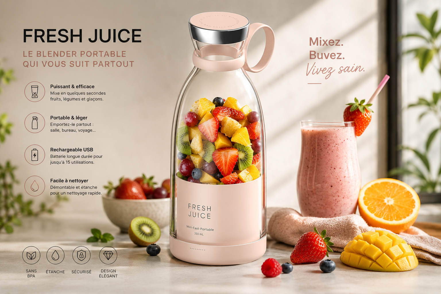 Fresh Juice — Blender Mixeur Portable Rechargeable